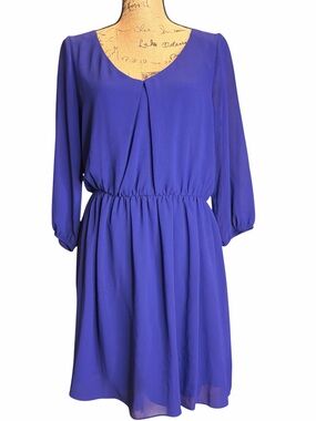 by & by Royal Blue V-Neck Long Sleeve Elastic Waist Dress. EC. Size XLARGE